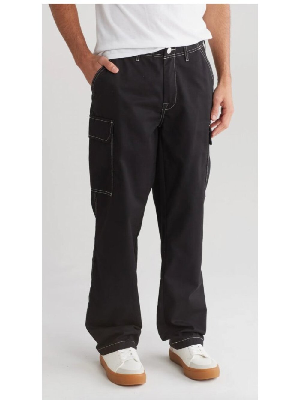 True Religion Bobby Baggy Cargo Pants Black Back Flap Pockets Mens 32x30